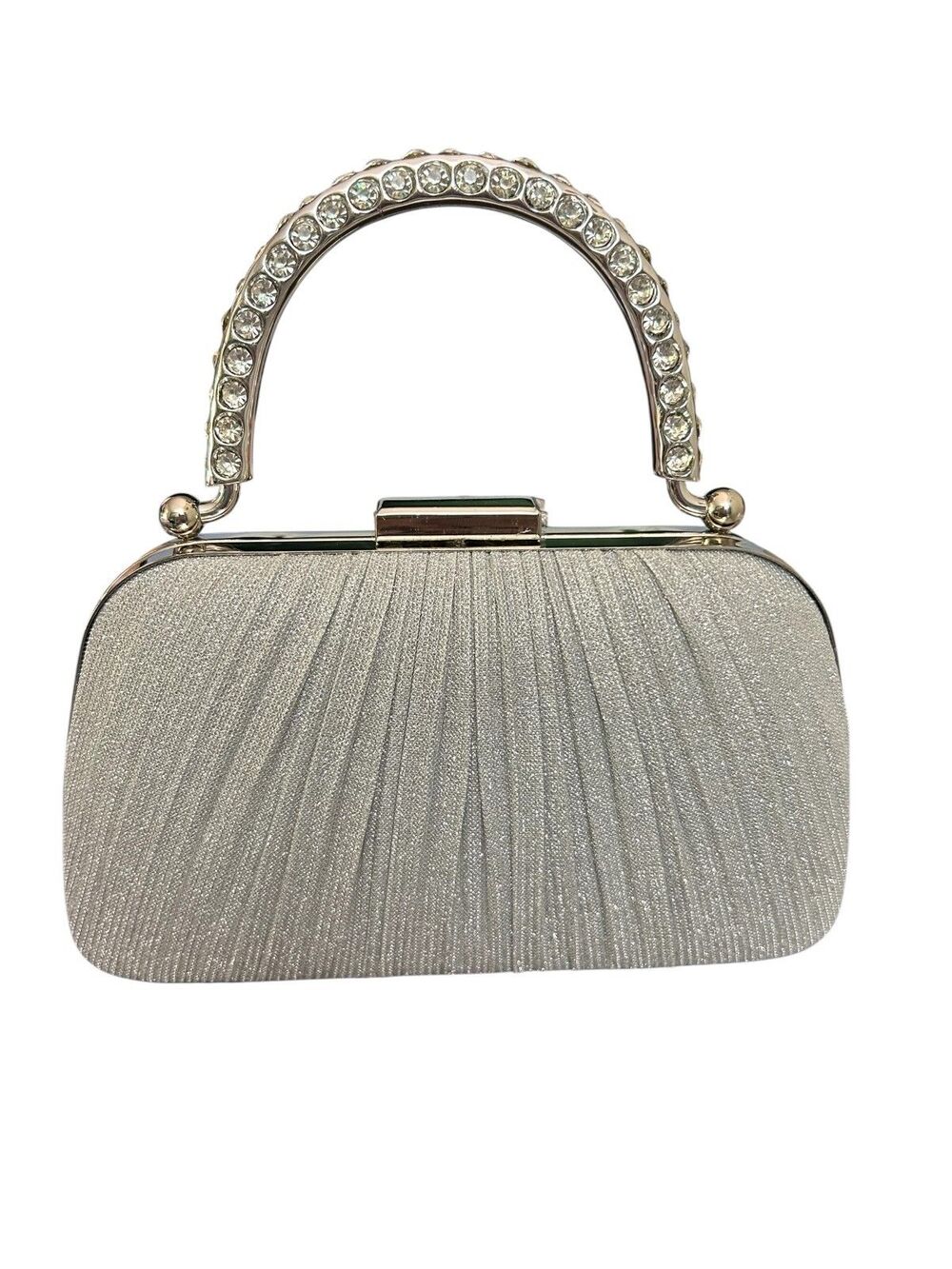 Silver Tone Fashion Clutch Evening Bag Rhinestone Handle Wedding Prom Bridal